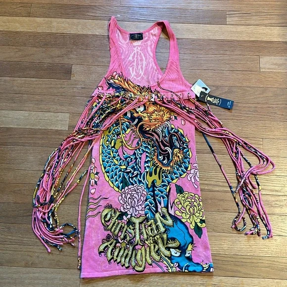 WOW!!! 🤩 NWT Y2K Christian Audigier Dress with Fringe! - Picture 3 of 11